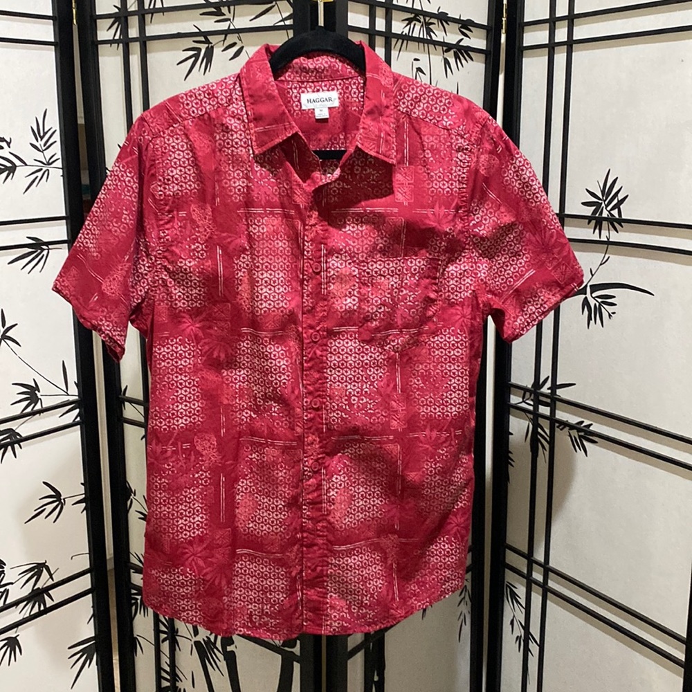 NBW - Red colored, button down, collared printed shirt, size M